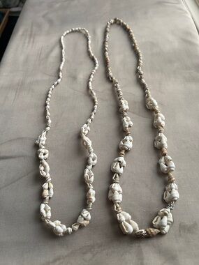 Natural White Sea Shell Strand Necklace - Coastal Bead Style Set of 2